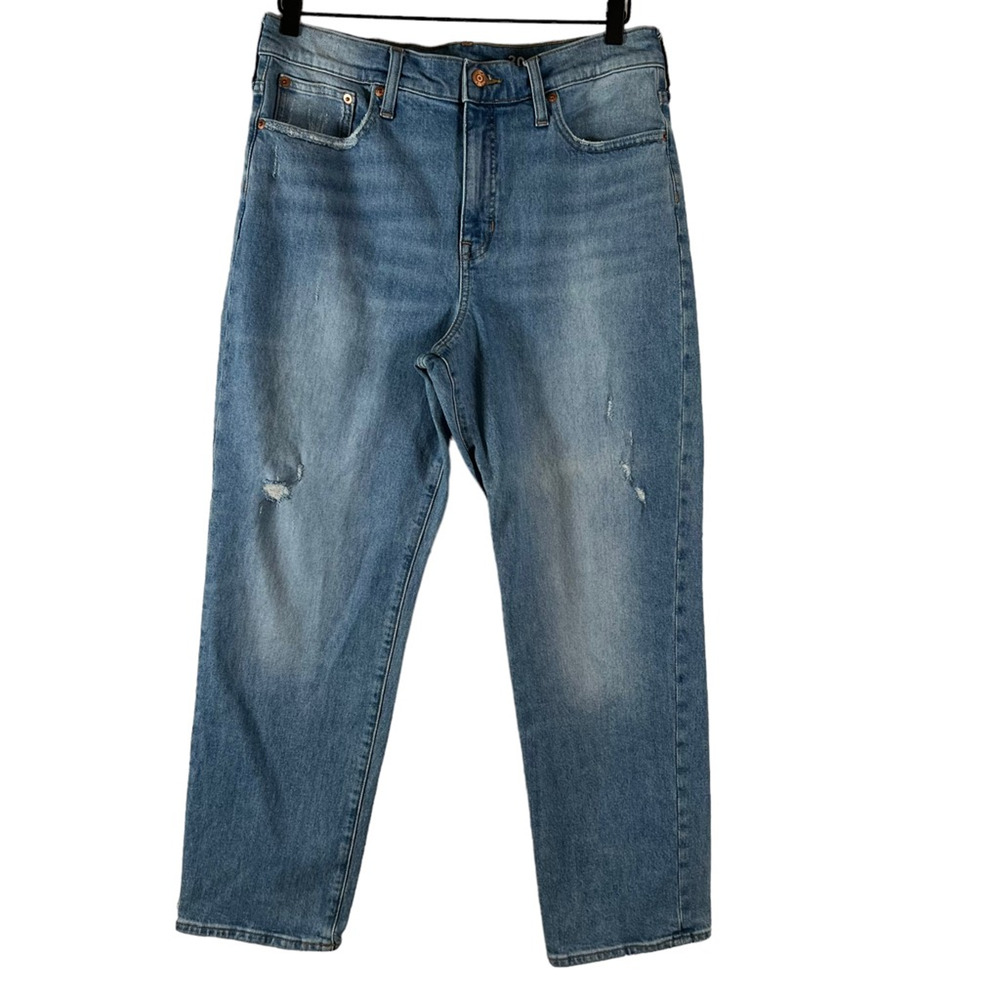 J.Crew Womens Classic Straight Leg Jeans Blue Distressed Medium Wash Denim 30